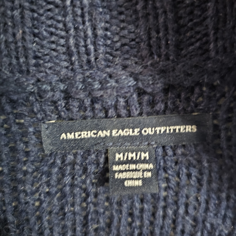 American Eagle Mens Medium Fair Isle Shawl Collar Cardigan Sweater Wool Blend - Picture 4 of 7